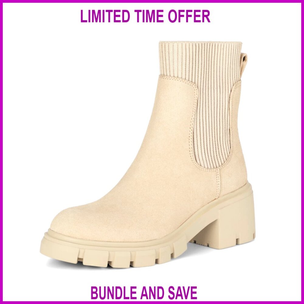 Women's Chelsea Boots Slip On Platform Ankle Booties Chunky Heel Lug Sole